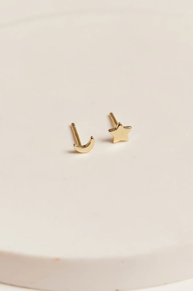 Star and Moon Studs - Live By Gold